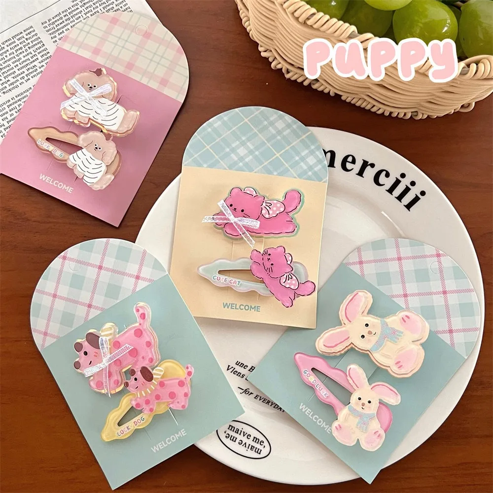 2pcs Headwear Acrylic Puppy Barrette Adorable Pet Girly Cartoon Animals Hairclip Cute Delicate Cute Cat Hair Clip Hair Styling