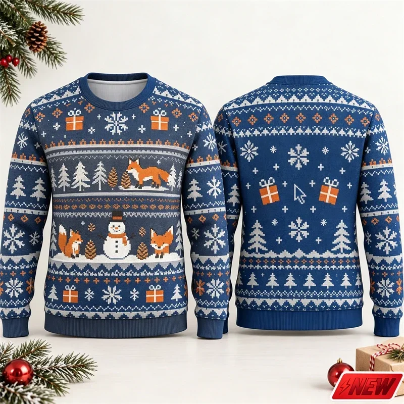 Ugly Christmas Neon Pixel Christmas Tree All Over 3D Print Long Sleeve Shirt Unisex, Retro Computer Xmas Crew Neck Party Top