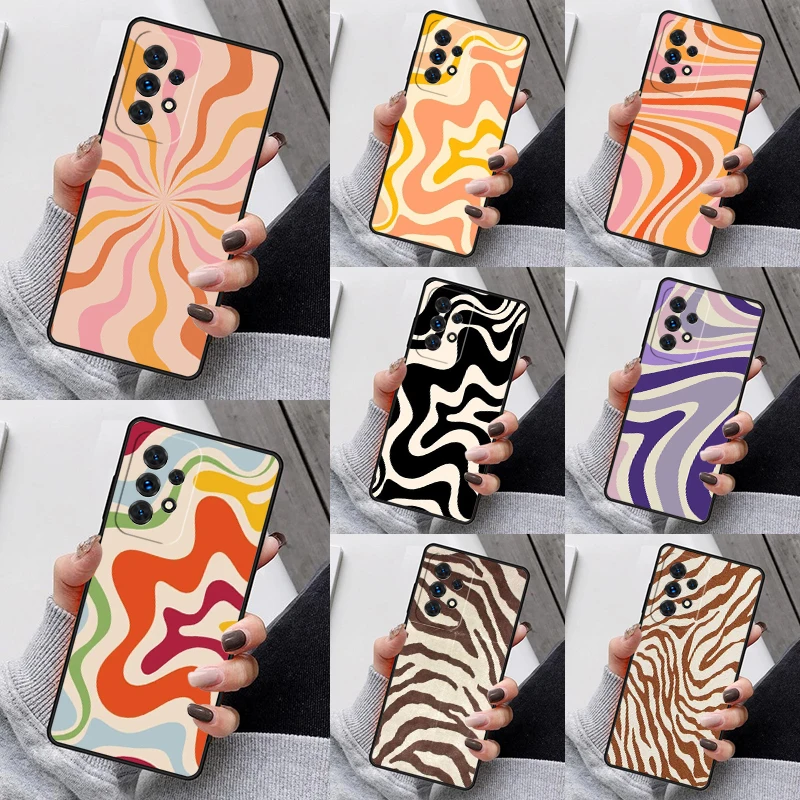 Retro Liquid Swirl Abstract Phone Case For Samsung Galaxy S23 S21 S20 FE S24 S22 Ultra Note20 S10 S9 S8 Plus A40 A52 A12 A13 A53