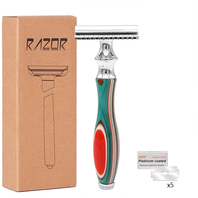 Double Edge Safety Razor for Men And Women with 5 Platinum Coated Blades Reusable Travel Essential Men's Razor