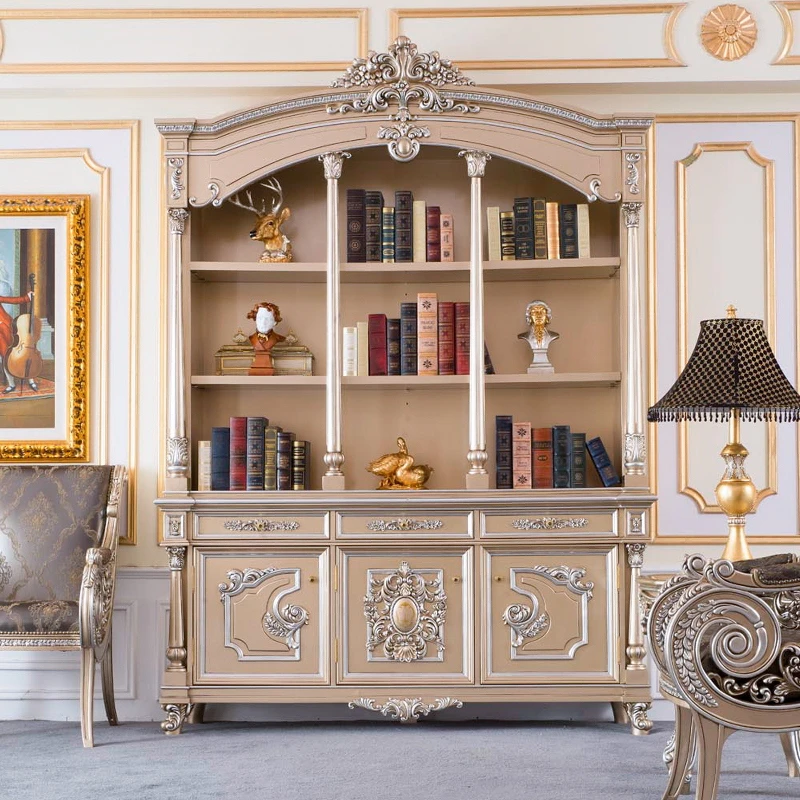 High end bookcase, neoclassical solid wood bookcase, storage cabinet, European luxury storage cabinet