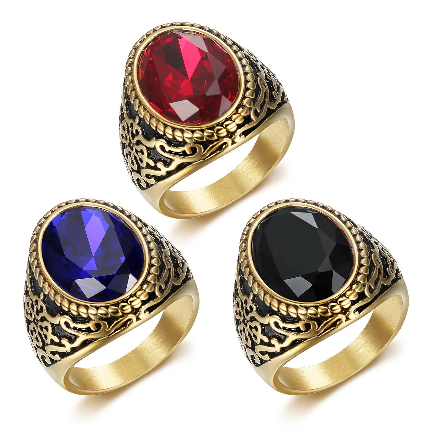 Retro Multicolor High Quality Gemstone Ring Punk US Army Navy Air Force Stainless Steel Eagle Ring Men Fashion Jewelry Wholesale