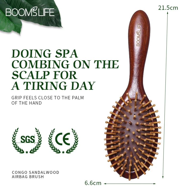 Sandalwood Hair Brush Women Styling Massage Scalp Brush  Anti-static Wide Wood Teeth with Round Dot Comb for Hair Beauty Tools