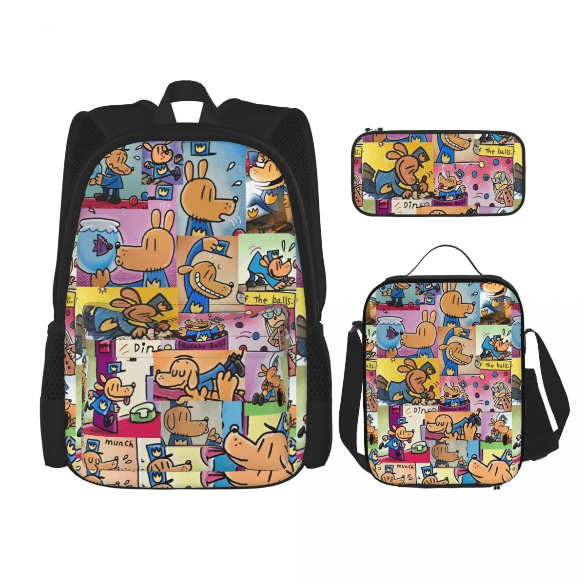 

3pecs/set Dog Man Dogman Movie Comic Backpack for Student High-capacity Cartoon High School Canvas Bags Lunch bag Pencil Case