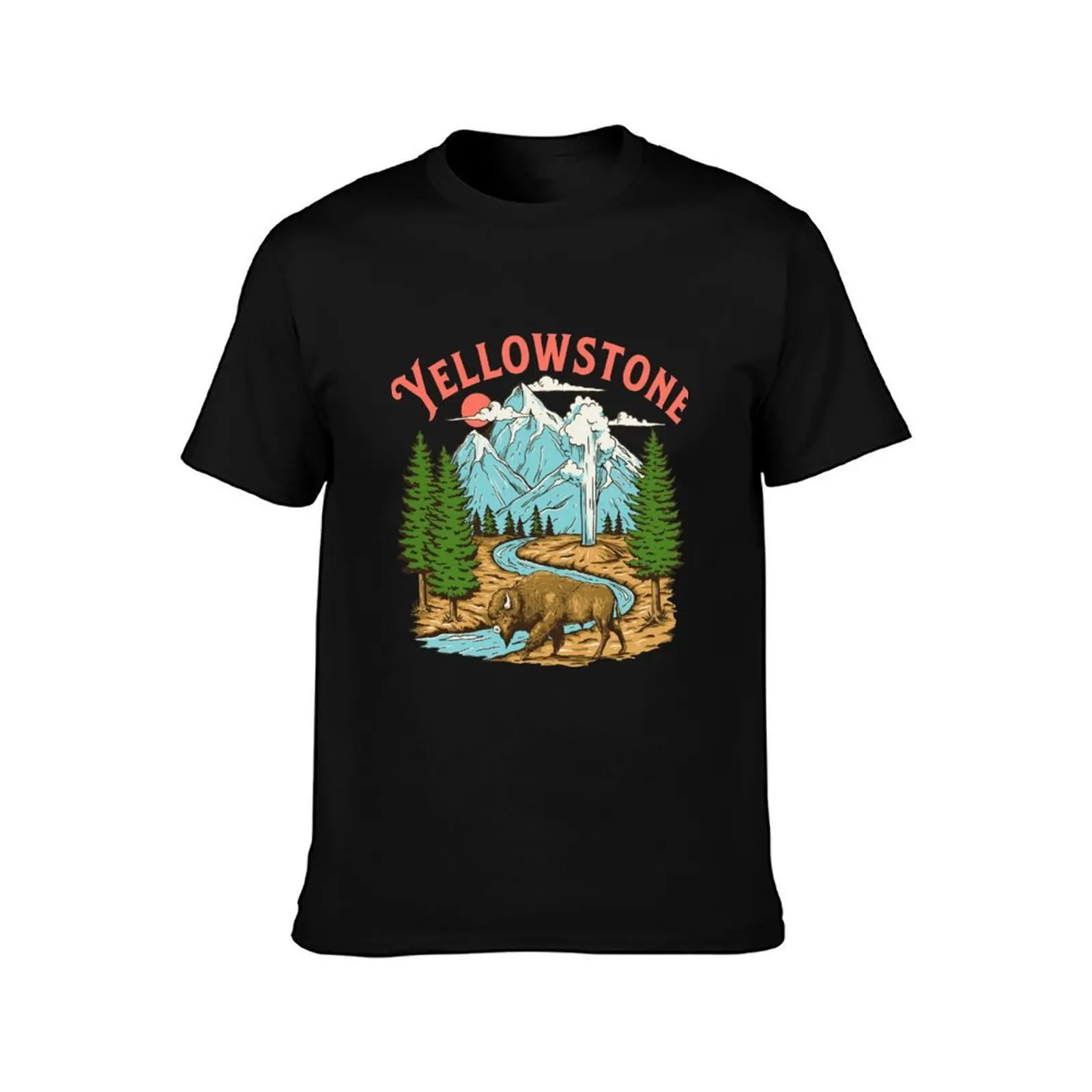 Yellowstone national park T-Shirt, Summer Casual Cotton Tee, Oversized Streetwear Tops, Vintage Graphic Print, Unisex Men Women