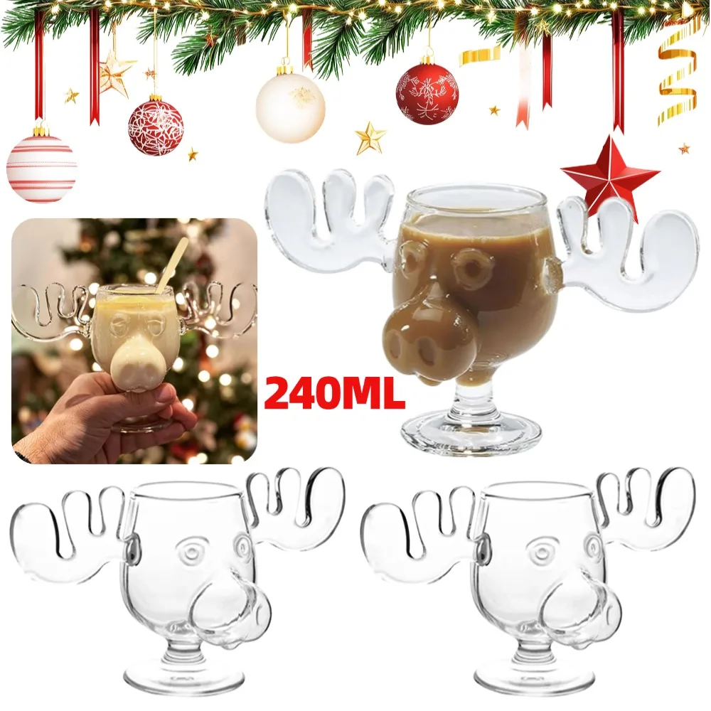 Transparentes Glas Whisky Tee Milch Tassen Kreative Elch Elch Becher 240 ml 8 Unzen Weihnachten Rentier Getränke Wein Saft Trinkbecher