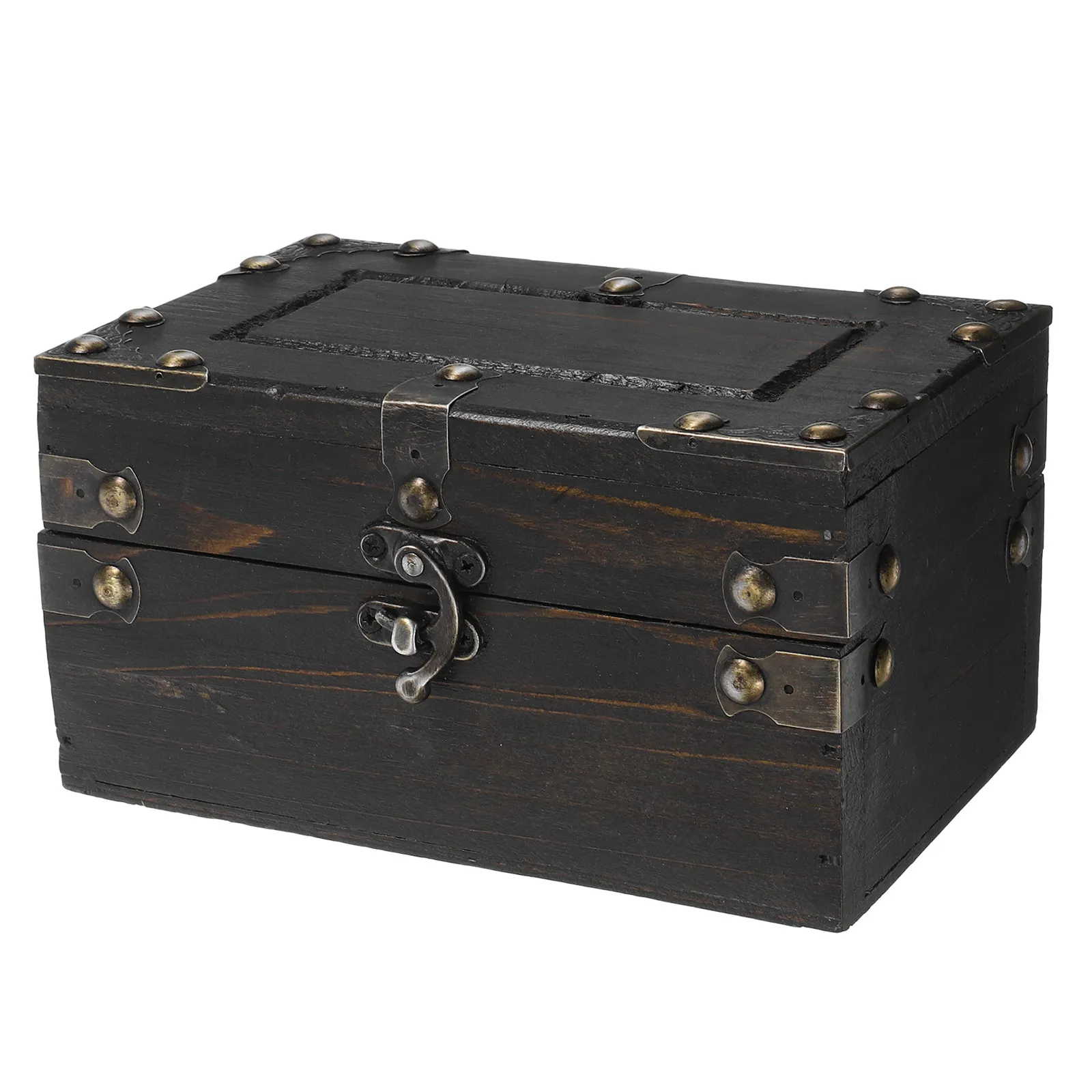 Vintage Jewelry Organizer Box Wooden Decorative Treasure Chest Retro Large Capacity Storage Trunk Keepsake Decorative Trunk