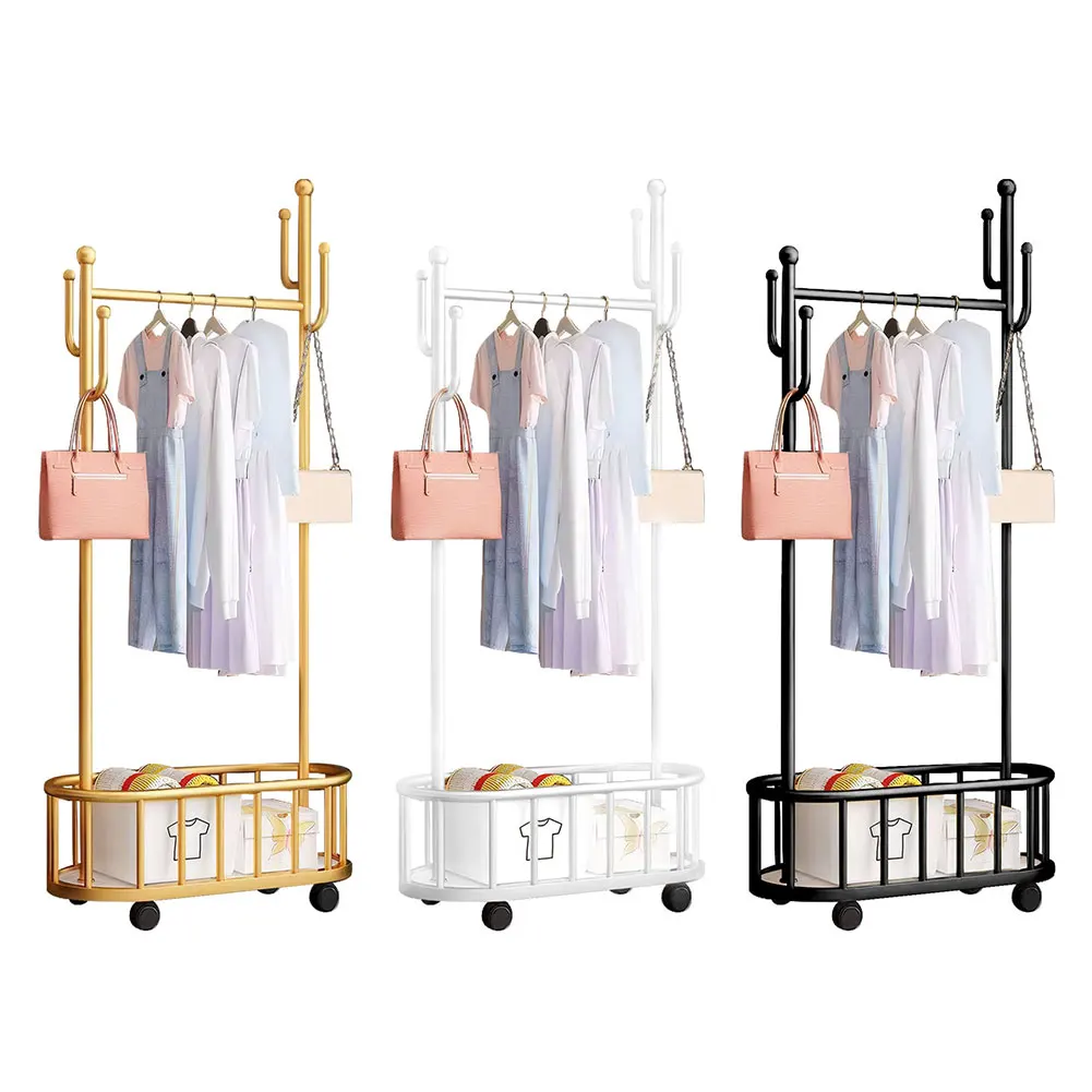 

Coat Rack with Basket Clothes Rack with Wheel Coat Stand Clothes Rail for Living Room and Porch