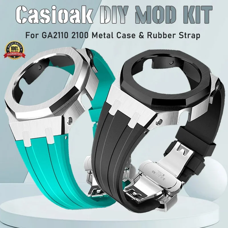 Mod Kit Stainless Steel Metal Case For CasiOak GA2100 2110 Rubber Strap MetalBezel for Casioak Mod Kit GAB2100 WithScrews Correa