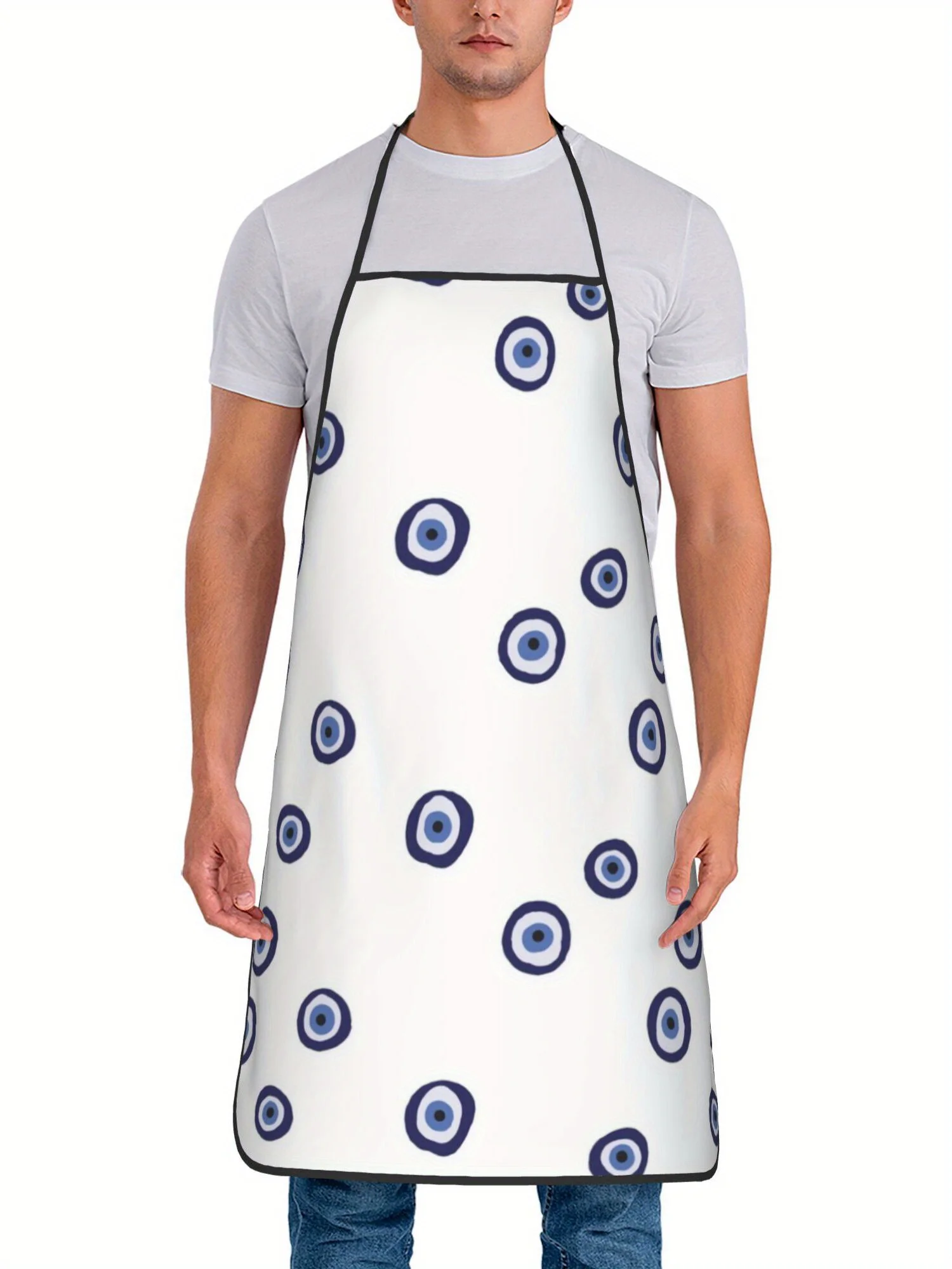 Hand Drawn Evil Eye Doodle Seamless Pattern Waterproof Apron For Ethnic Fan Baking Grilling Household Oil-proof Kitchen Present