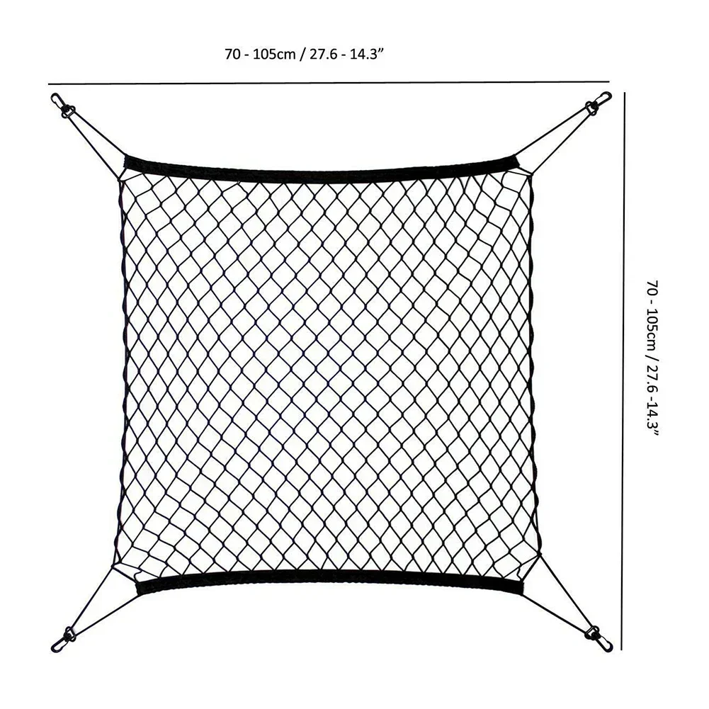 Black Nylon Elastic Floor Car Boot Net Cargo Storage Mesh SUV Truck Netting Luggage 70x70cm Cargo Elastic Net With 4 Hooks