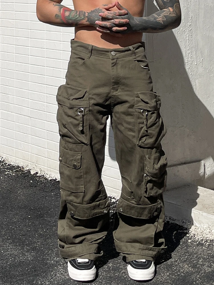 Niche Designers Wear Techwear Style Multi-Pocket Cargo Pants Straight Cleanfit Versatile Couple Drop  Casual