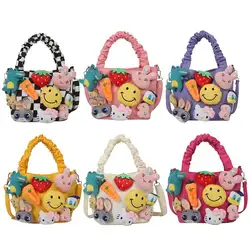 Girls Canvas Shoulder Bag Adjustable Strap Women Cartoon Crossbody Handbags Casual Versatile Funny Patchwork Toy Figure Tote Bag