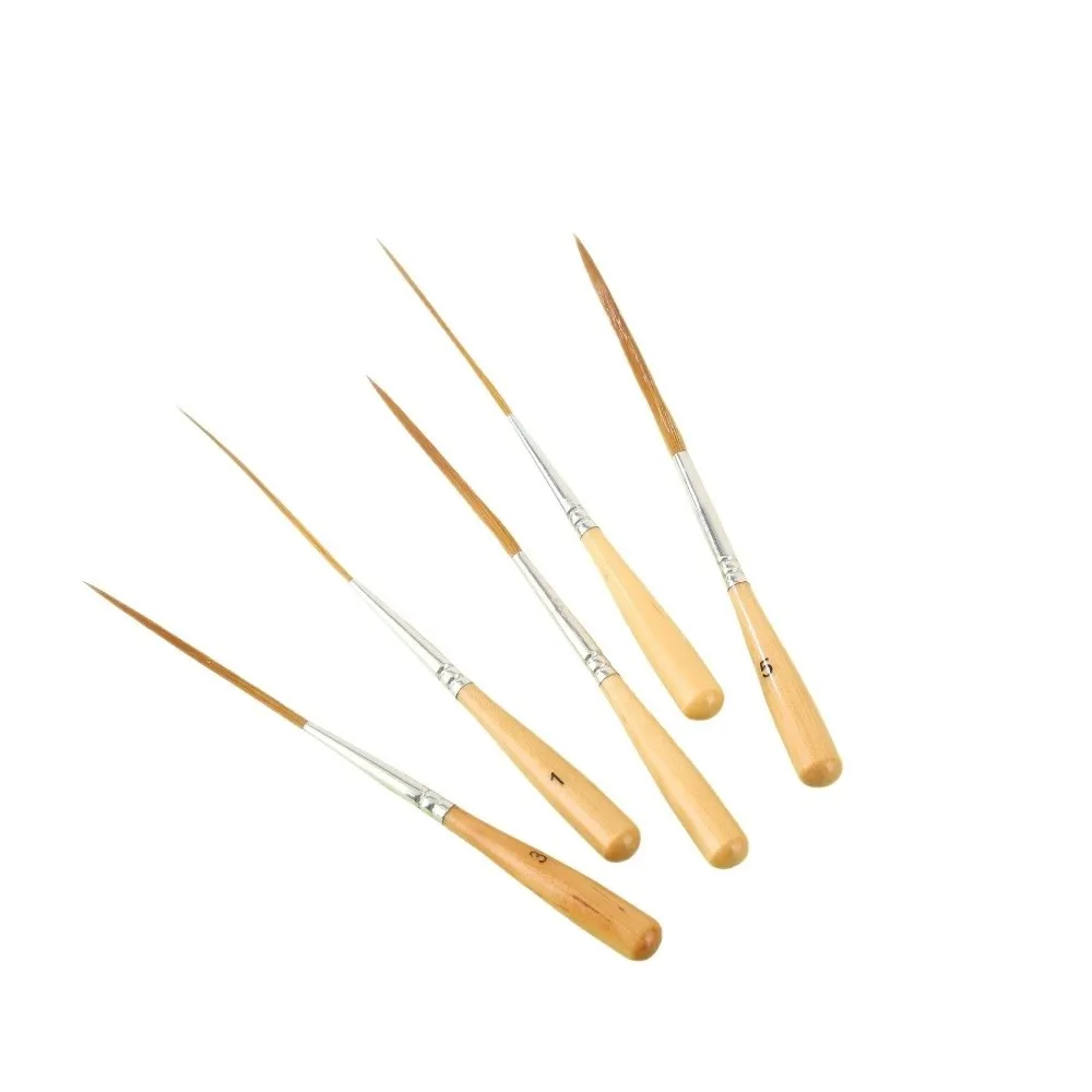 5Pcs Soft Elastic Bristles Long Line Brush Set Wood Handle Smooth Strokes Watercolor Drawing Brushes Creating Edge Border