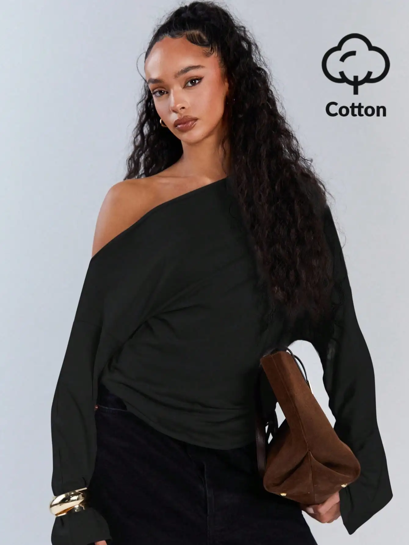 

Athîral Women Casual Solid Asymmetric Collar Drawstring Top, Autumn