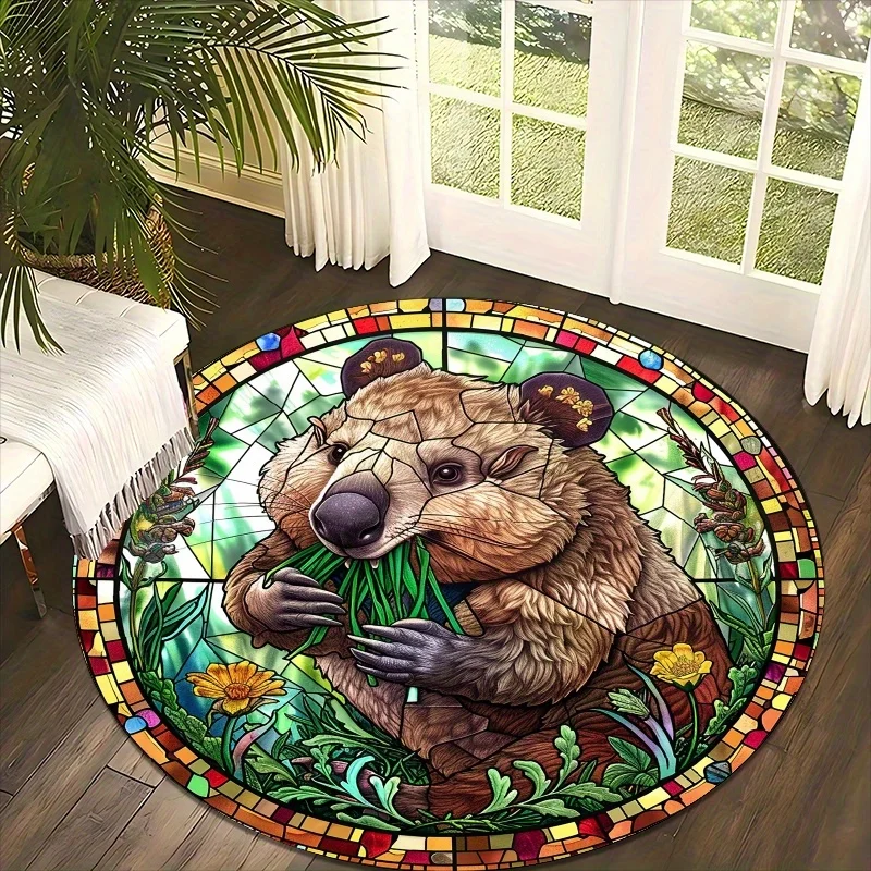 cute koala is eating grass Flannel-printed round floor mats are slip-resistant Suitable for room bedroom terrace garden carpets