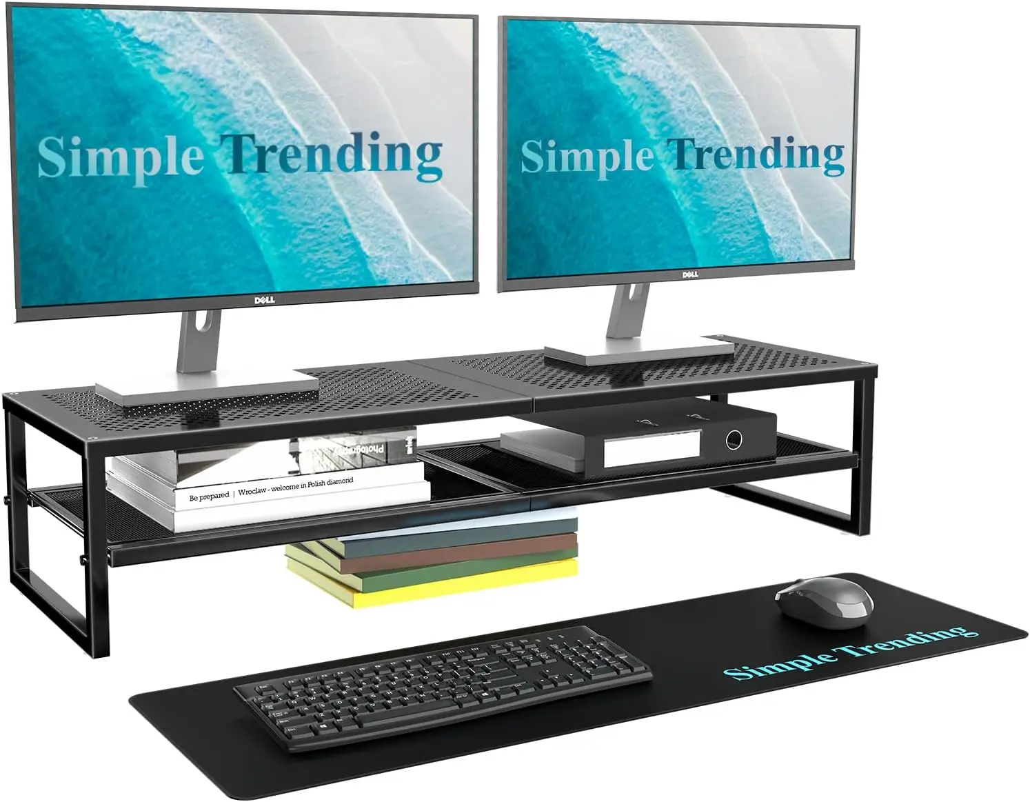 

2 Tier Metal Dual Monitor Stand Riser,Computer Office Desktop Organizer for 2 Monitors With 32"x10" Mouse Pad ,for Laptop,Pri