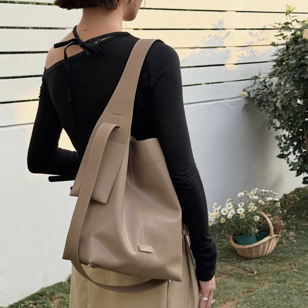 

2026 Lazy Style Leather Shoulder Women's Large-capacity Commuter Tote Bag First Cowhide Versatile Messenger Loose Casual Fashion