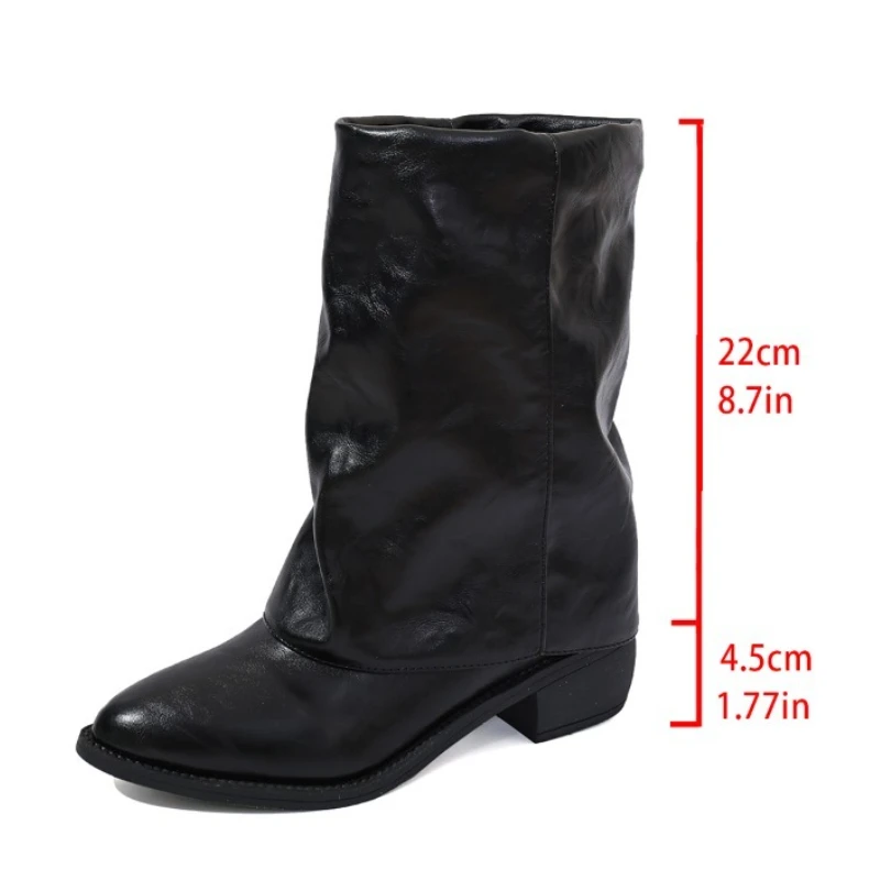 Mid Heels Women Pointed Toe Mid Boots Designer Leather Elegant Shoes 2025 Winter Fashion Classical Pumps Party Zapatillas Mujer