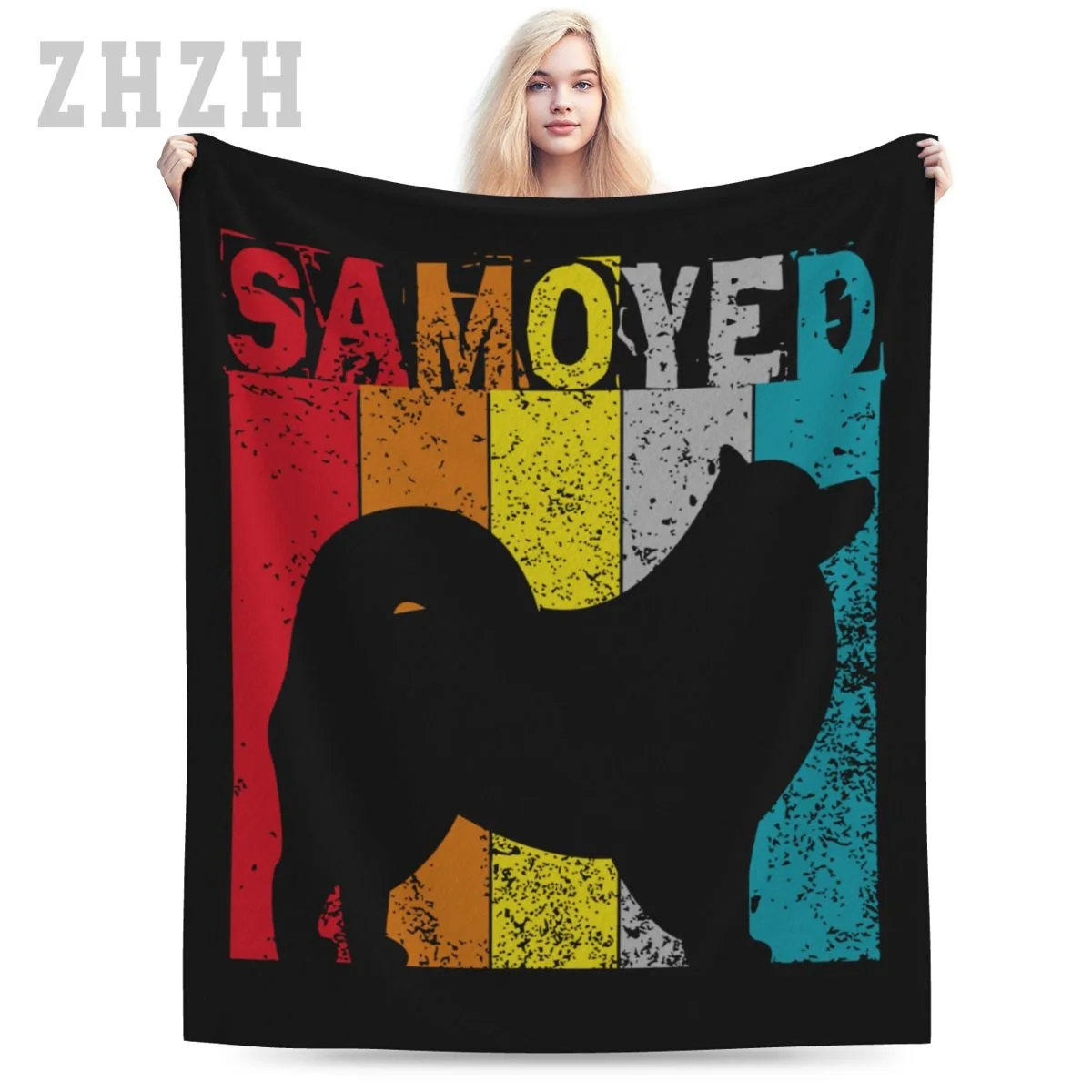Blanket Samoyed Dog Vintage Retro Style Gift Apparel Flannel Multifunction Outdoor Camping Sofa Cover Keep Warm