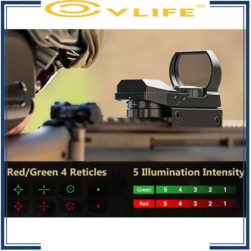 

1X22X33 Green/Red Dot Sight 4 Reticles Reflex Sight with 20mm Picatinny Rail Wide View Hunting Shooting Optic Scope