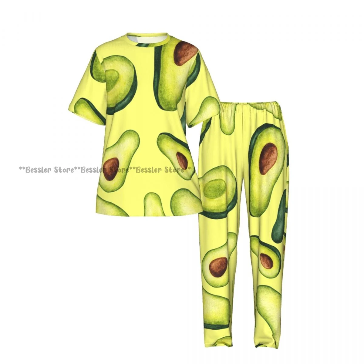 Watercolor Avocado Pajamas Set Short-sleeved Women Home Clothing