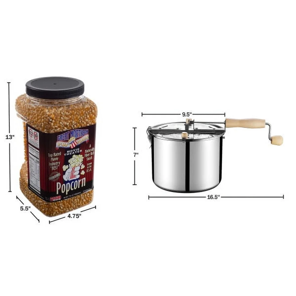 Машина для приготовления попкорна с плитой, металлическая поппер на 6,5 литров с рукояткой, в комплект входит кукурузные зерна без GMO на 7 фунтов, идеальная ночь кино