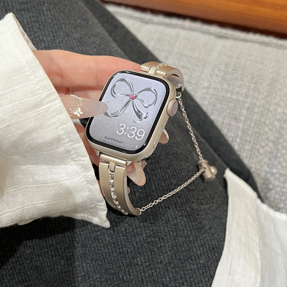 ألماس نسائي لساعة أبل 9 سوار ، 2 ألترا ، أساور معدنية ، سلسلة iWatch 8 ، 7 ، 6 ، SE ، 5 ، 4 ، 49 ، 38 حزام ، 41 ، 40 ، 44 ، 45 ، 42