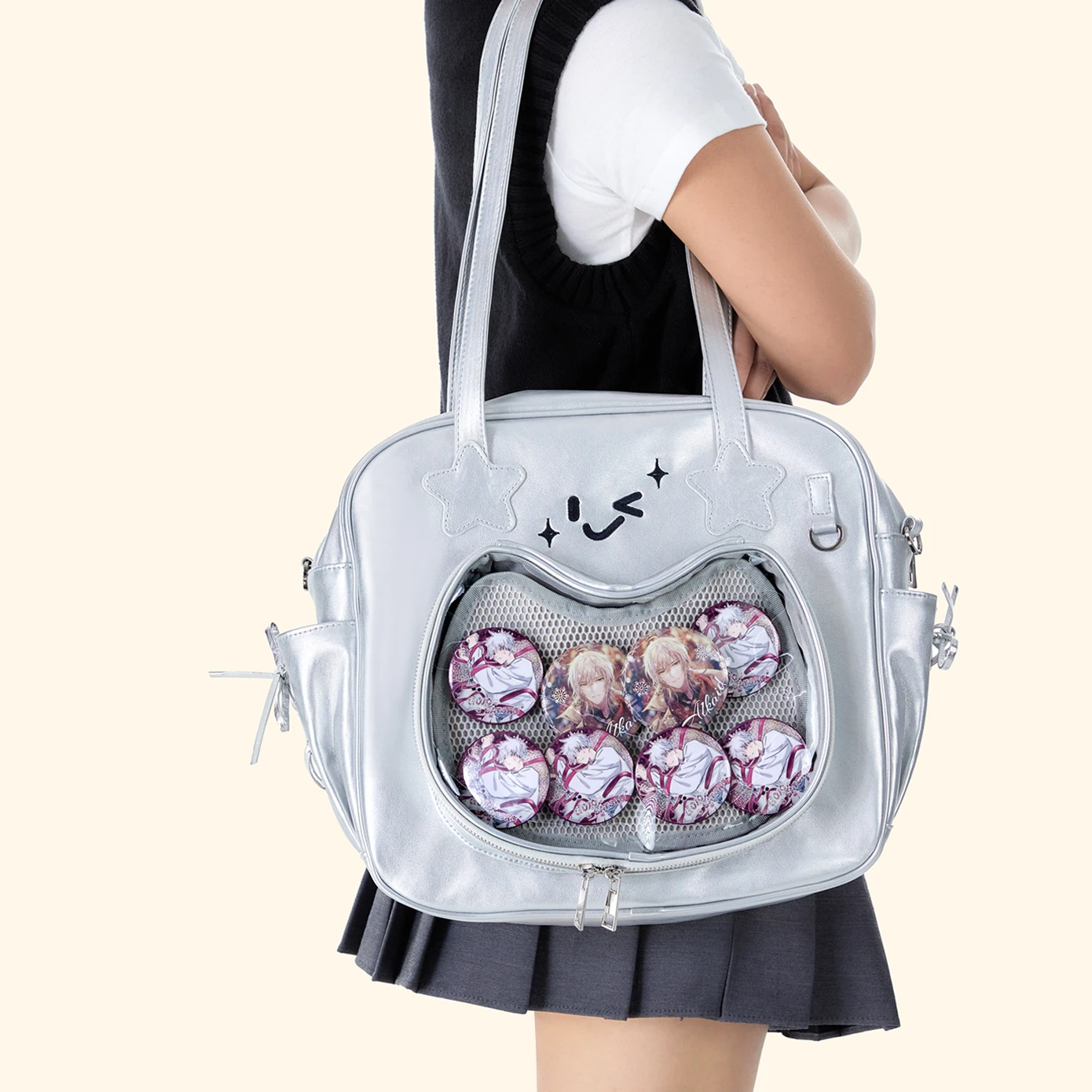 Cute Preppy Style Crossbody Bags Casual Lady Shoulder Itabag Sequins Japanese Style Schoolbag PU Leather Handbags