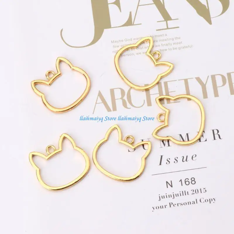 

573B 5 Pcs/Set for Cat for Head Frame Pendant Open Bezel Setting UV Resin Jewelry Making DIY for Press Flower Craft Neck