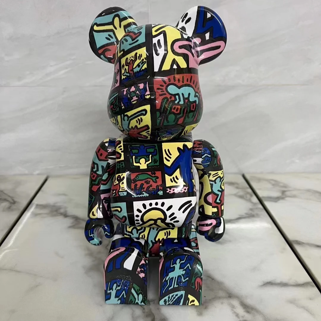 Bearbrick-Ours en peluche Harlem en plastique ABS, décoration de bureau, pun@ RBRICK, 28cm de haut, cadeau tendance pour la journée de Léon, beurre, 400%