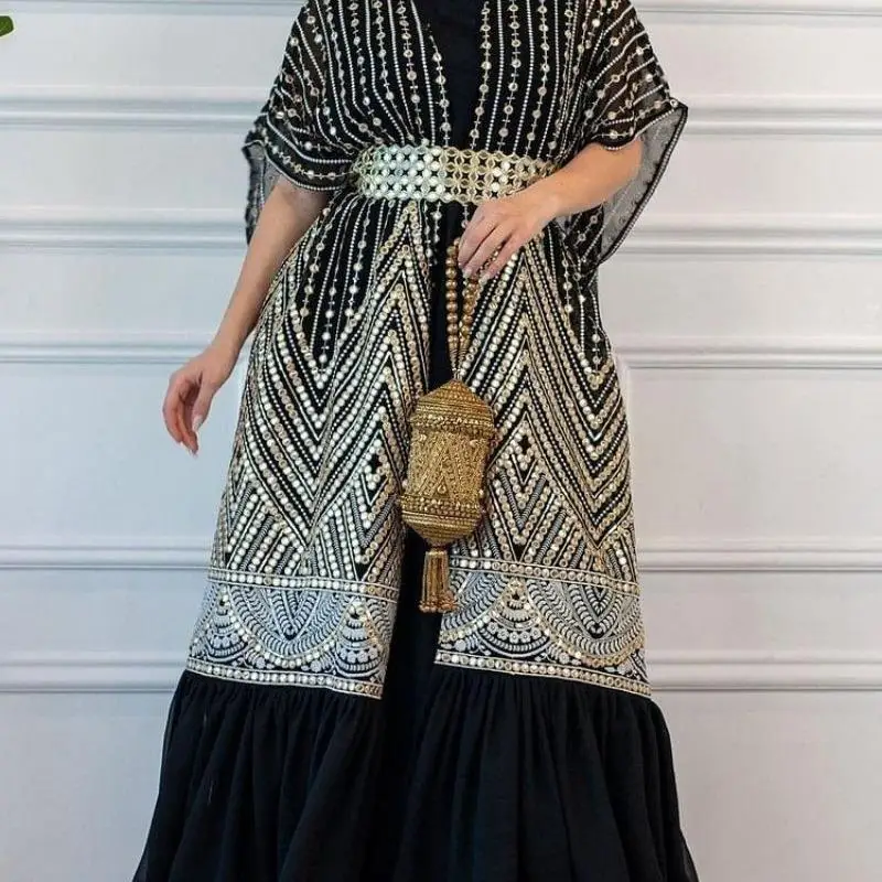 

Printed Pleated Vest Set with Printed Belt Commuter Style mid Waist Skirt Short Sleeve round Neck Two Piece Women's Outfit