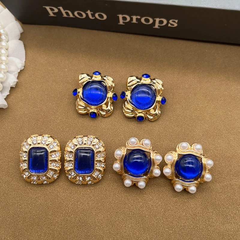 Blue Jewelry Fashion Earrings Rectangle Geometric Resin Alloy Pendientes French Accessories