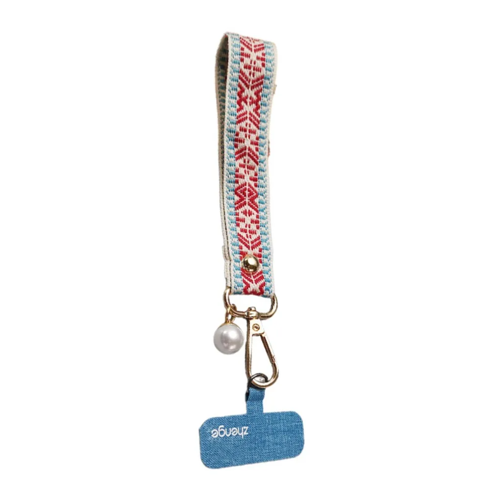Retro Patterned Mobile Phone Strap Pendant Pearl Cell Phone Chain Short Metal Buckle Mobile Phone Lanyard Women/Lady/Girl