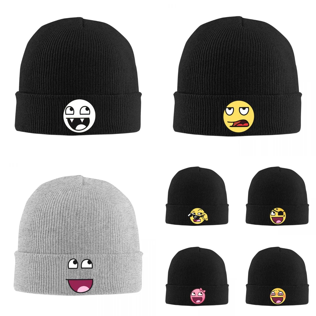 Epic Face Beanie Hats Skullies Beanies Hippie Warm Soft Adult Unisex Caps Autumn Winter Pattern Cool Bonnet Hats Gift