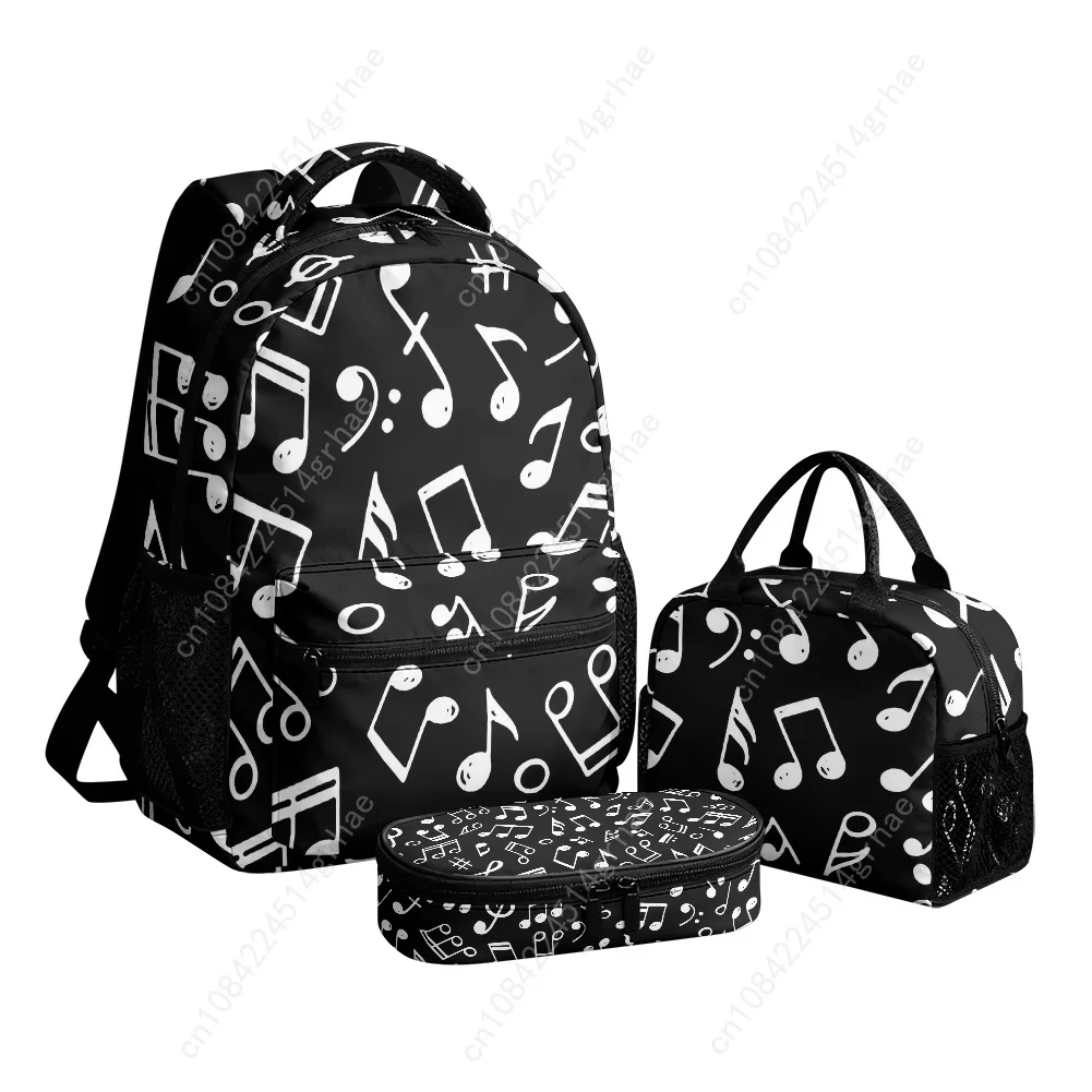 Musical Notes Cartoon Pattern Custom Leisure All-Over Print 3-Piece Backpack Set (Includes Backpack, Lunch Bag, and Pencil Case)