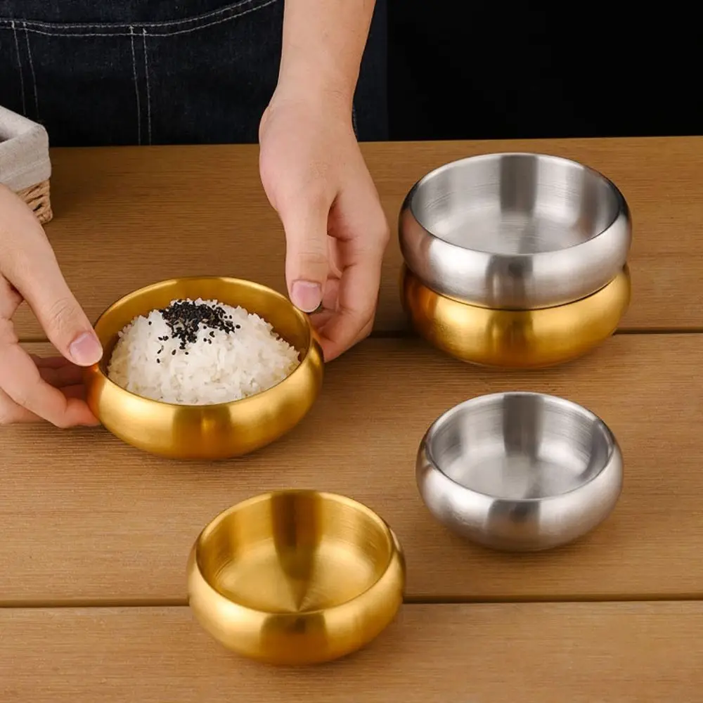 Double-Layer Korean Stainless Steel Rice Bowl Heat Insulated Thickened Soup Bowls Anti Scalding Drop-resistant Kimchi Bowl