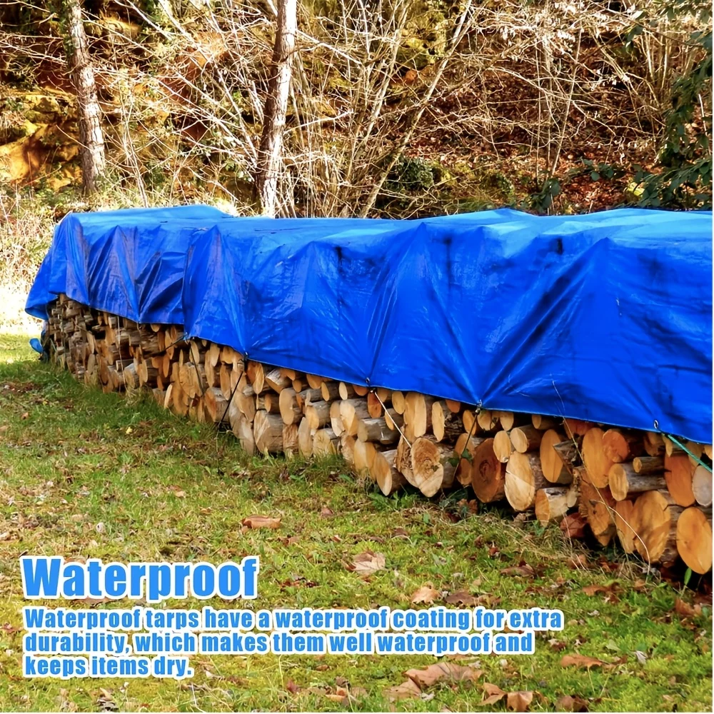 Double-Sided Blue-Orange 8-Mil Waterproof Tarpaulin The Blue Side Resists Rain, Frost, and Freezing, While the Orange Side Blocks Sunlight and Uv Rays. Made of Thickened Pe Material with Grommets Along the Edges, Available in Multiple Sizes!
