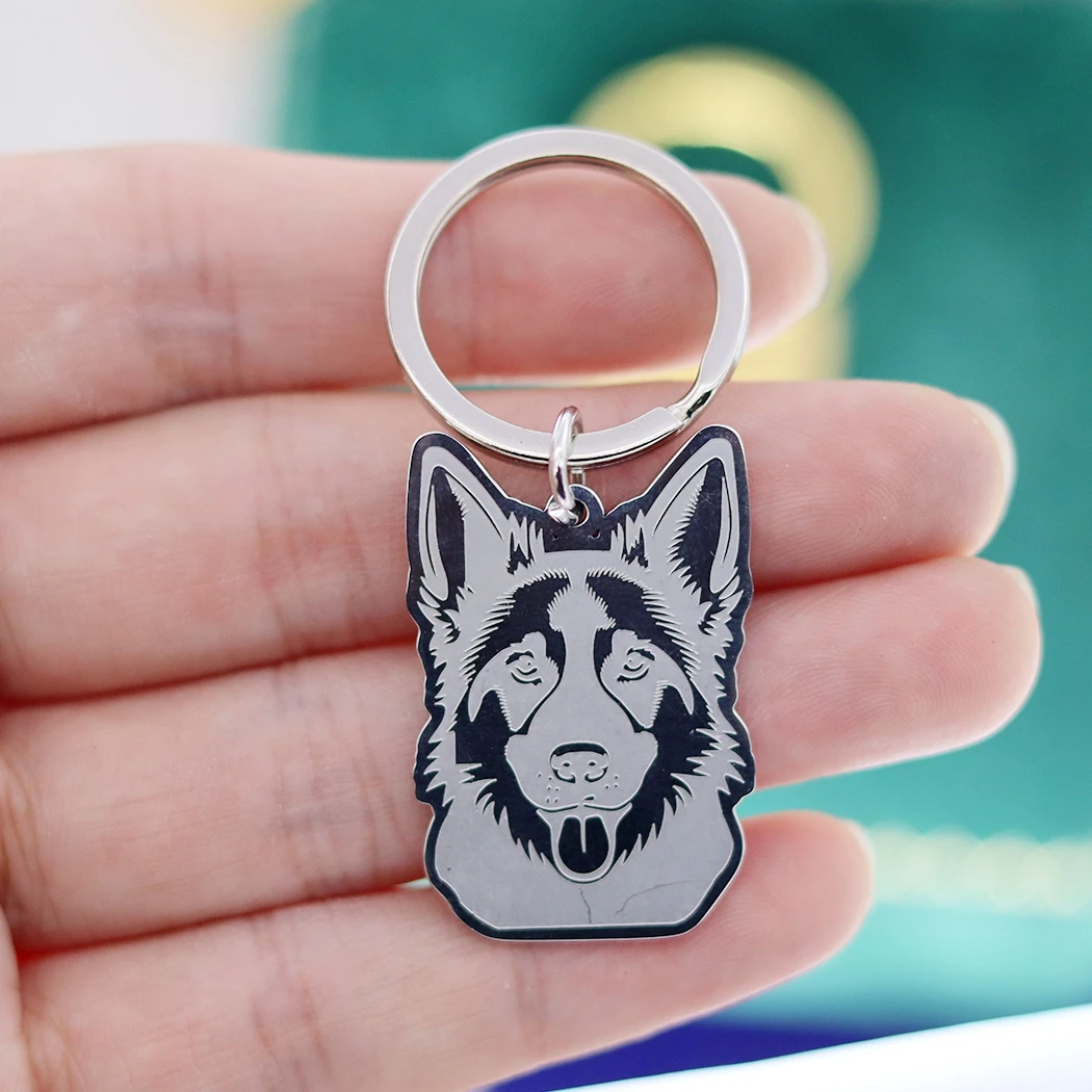 Trendy Gold Plated German Shepherd Dog Keychain for Women Men Jewelry Pet Lucky Charms Kids Gifts Stainless Steel Accessories