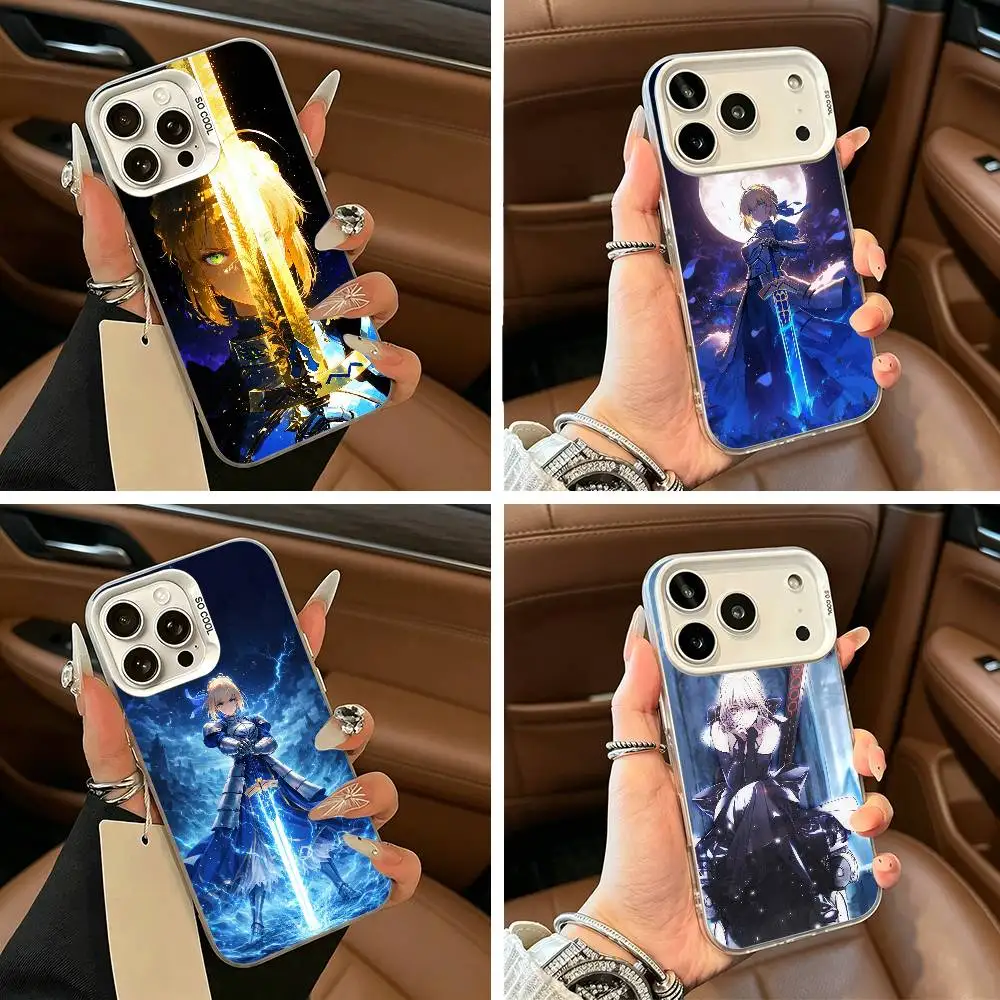

Fate Zero Stay Night -Saber Phone Case For iPhone 17,16,15,14,13,12,11 Plus,Pro Max,XS,White Silver phone case