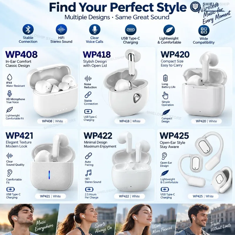 Auriculares Inalámbricos TWS Bluetooth 5.3 con Estuche de Carga USB Tipo-C, Sonido Estéreo HiFi, Llamadas Claras, Ligeros, Ajuste Cómodo