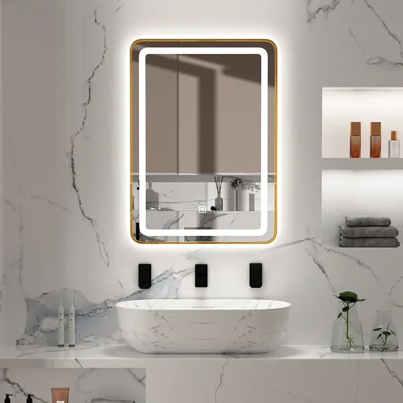 16x24inch Square LED Bathroom Mirror Anti-Fog Touch Control Colors Dimmable Backlit Wall Mounted Vanity Mirror IP44 110V-220V