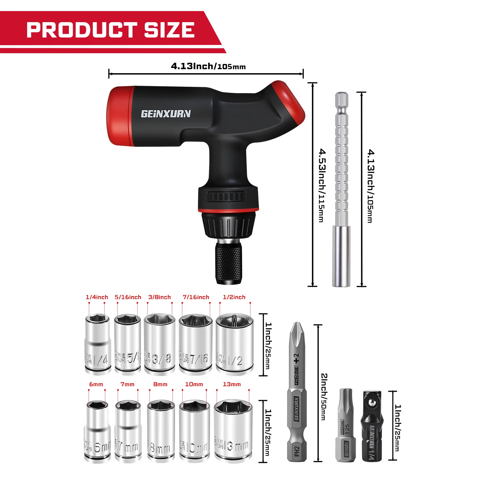 Geinxurn 2/8/32PCS Cane-Shaped T-Handle Ratchet Screwdriver Set Telescoping Adjustable Length, Motorcycle Repair Tools