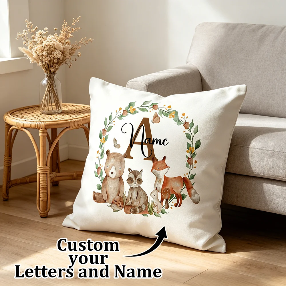 Baby Nursery Name Letters - 1PC Personalized Woodland Animal Pillow Cover