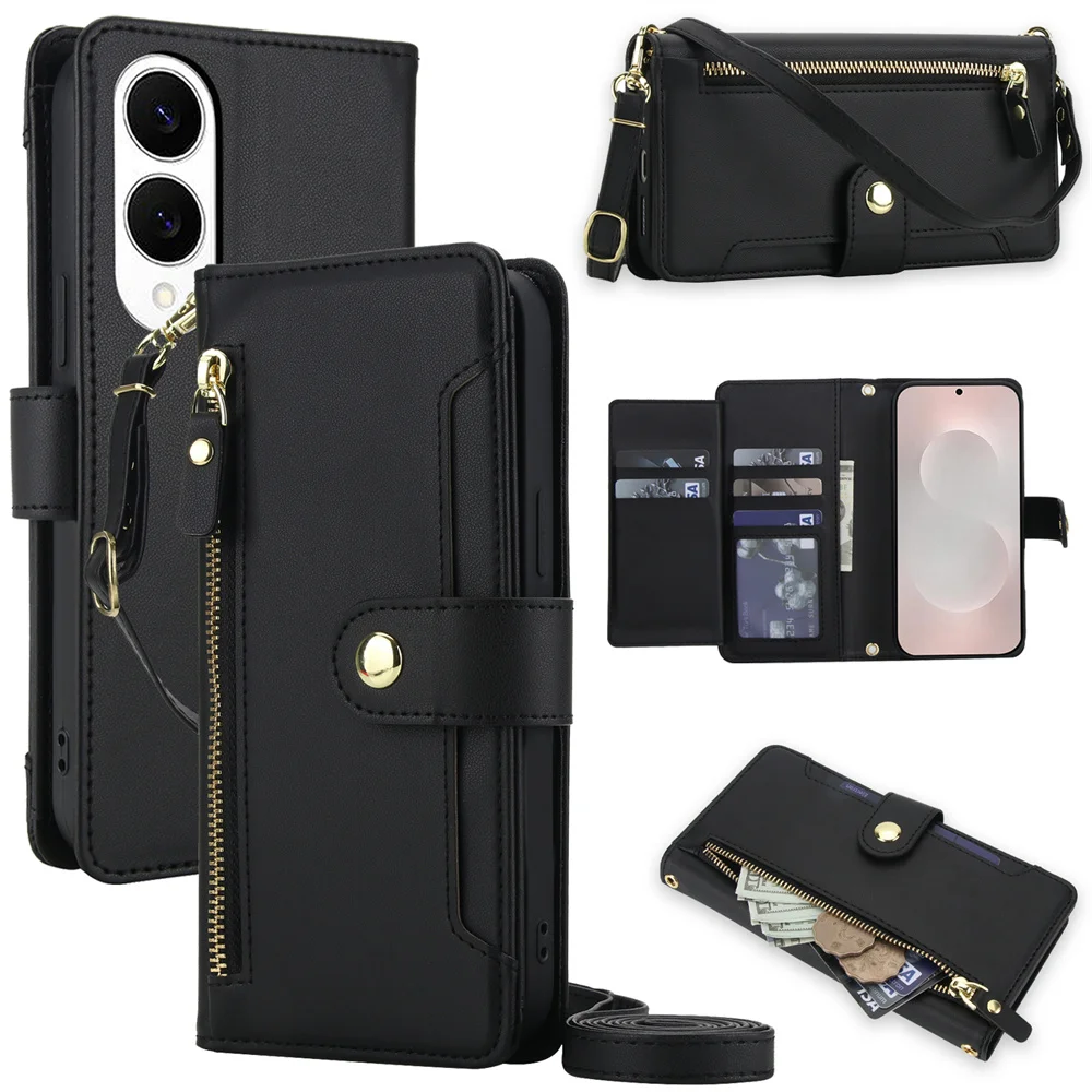

Crossbody Leather Wallet Cover Phone Case for Samsung Galaxy S25 Edge S24 Ultra S23 Plus S22 S21 FE A56 A36 A16 A26 A17 A07 A55