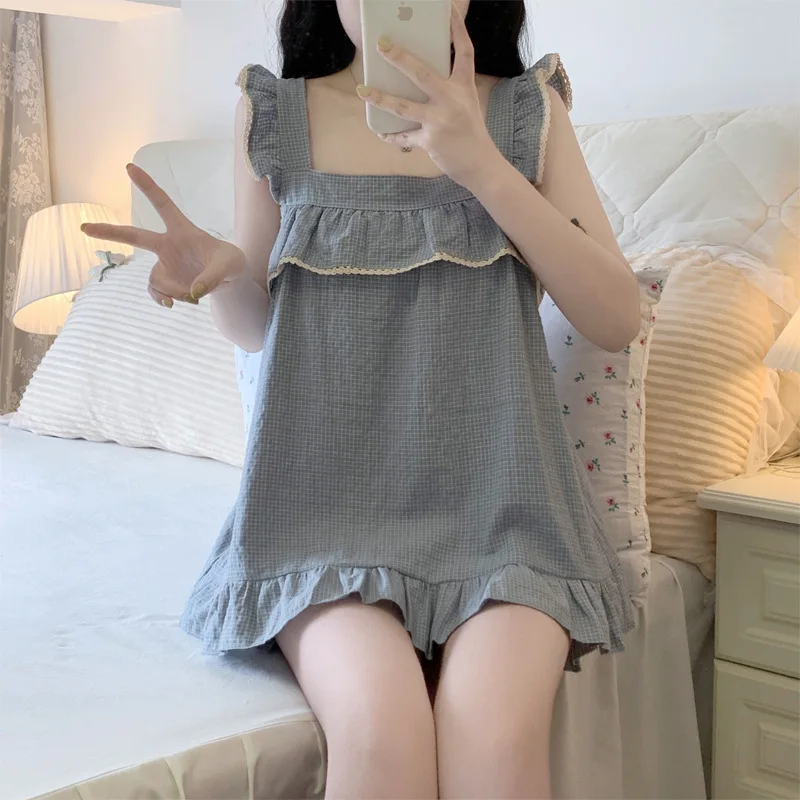 مجموعة ملابس نوم جديدة بحمالات للفتيات من الدانتيل اللطيفات، للسيدات على طراز الأميرة الصيفي الساخن