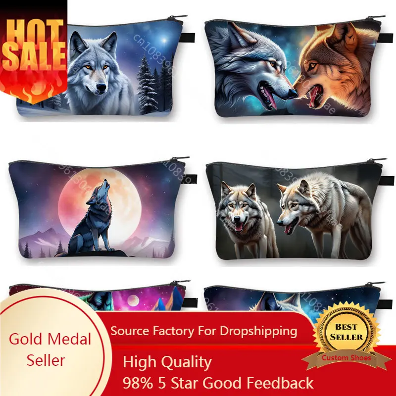 

Wild Wolf Printing Cosmetic Bag Funny Waterproof Women Makeup Bags Portable Cosmetics Pouchs For Travel with Zipper