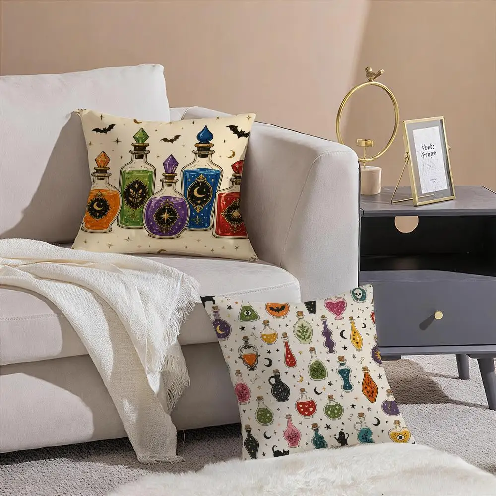 H-Halloween Potion Bottle Cushion Cover Throw Pillow Cover Hidden Button Durable Polyester Chair Cushion