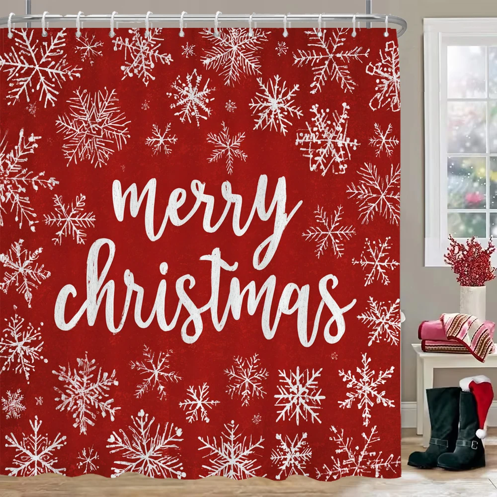 

Merry Christmas Shower Curtain Christmas tree snowflake Bathroom Curtain with hooks Christmas Printed home Decor Curtain