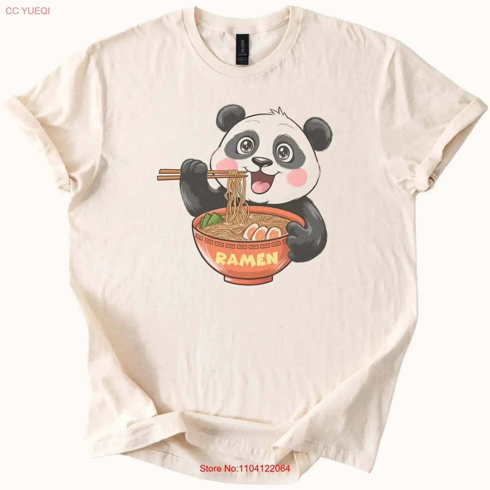 Camiseta Adorable con Diseño de Panda Comiendo Ramen, Estilo Kawaii, Vintage, Ligeramente Cómoda, para Uso Diario, Elegante para Hombre